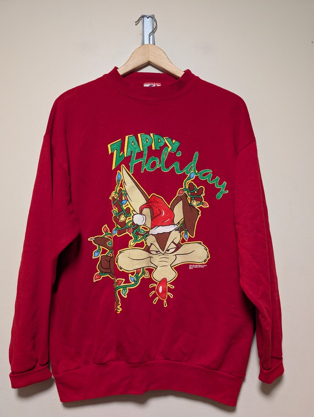 Vintage 1994 Looney Tunes Wile E Coyote Christmas Sweatshirt L